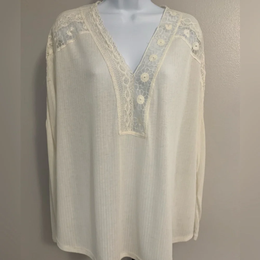 Free People Cream Relaxed Tunic with Cuffed Sleeves